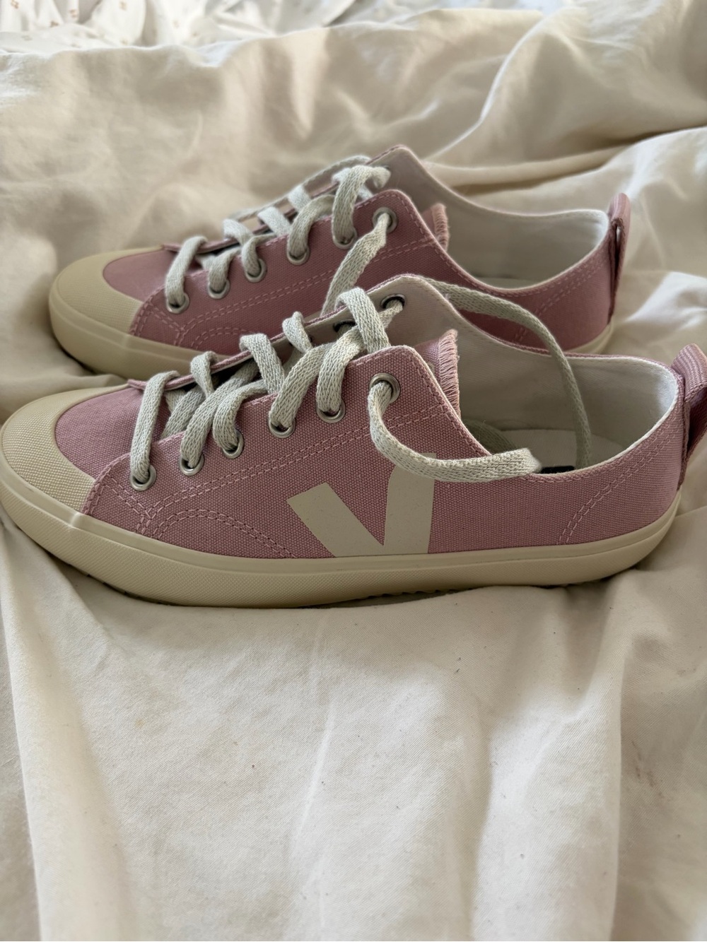 Veja Low-Top Canvas Sneakers in Blush Pink and Cream